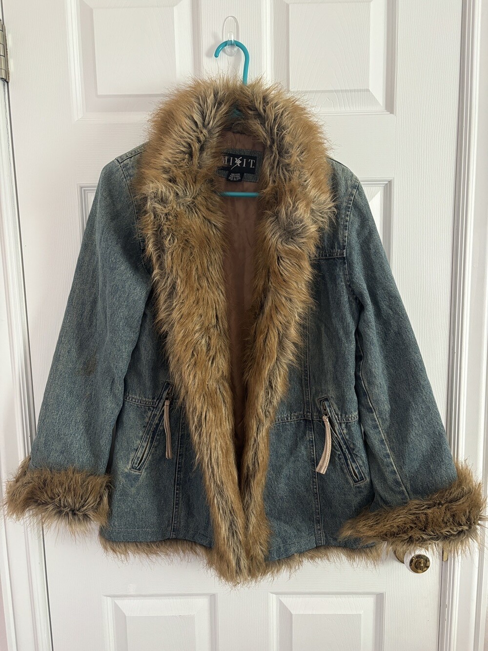 Vintage Y2K Medium MixIt Denim Faux Fur Trim Penny Lane Coat Jacket M Fairy Boho